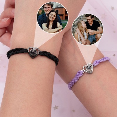 Bracelet personnalisé de projection de photo de coeur de couple pour les hommes aiment le cadeau pour la petite amie