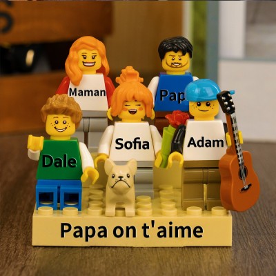 Petite figurine familiale personnalisée avec brique pour cadeau de fête des pères