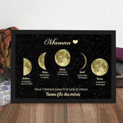 Cadre familial personnalisé avec impression de phases de lune pour maman, cadeau d'anniversaire pour maman, idées cadeaux pour la fête des mères