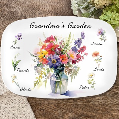 Grandma's Garden Birth Flower Platter with Grandkids Names Personalized Gifts for Mom Grandma Christmas Gift Ideas