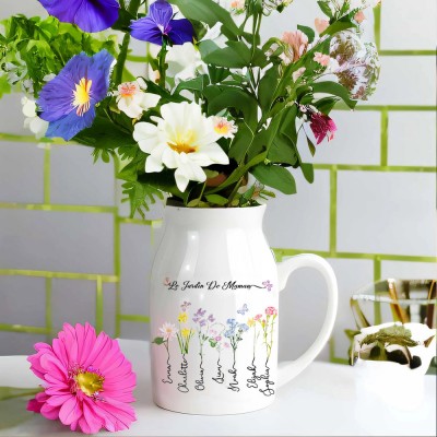 Jardin de maman personnalisé Mois de naissance Vase à fleurs Idées cadeaux d'amour pour maman grand-mère
