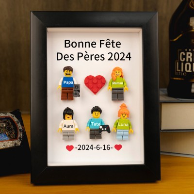 Cadre familial personnalisé avec petite figurine pour cadeau de fête des pères
