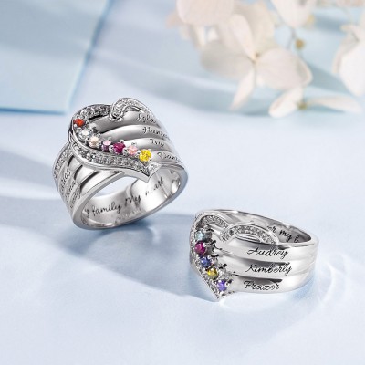 Saint Valentin personnalisé coeur bague de naissance bague famille cadeau pour elle