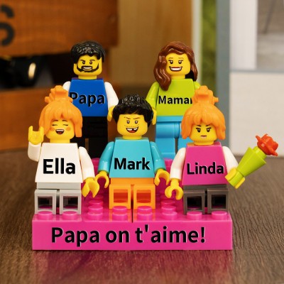 Petite figurine familiale personnalisée avec brique pour cadeau de fête des pères