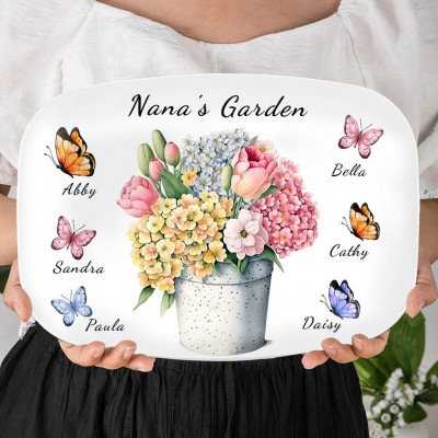 Personalized Grandma's Garden Butterfly Platter With Grandkids Names Keepsake Gifts Christmas Gift Ideas for Grandma Mom