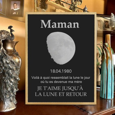 Panneau photo en bois personnalisé avec phase de lune, cadeau de fête des mères