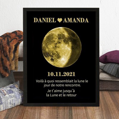 La lune ressemblait au jour où nous nous sommes rencontrés, cadre imprimé personnalisé avec Phase de lune, cadeau d'anniversaire pour Couple