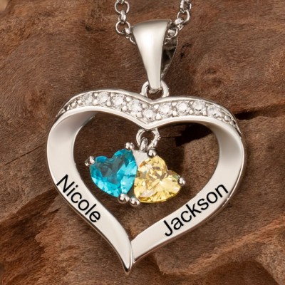 Collier personnalisé en forme de cœur avec noms de Couple, avec motifs de pierres de naissance, cadeaux d'anniversaire pour femme, cadeaux de saint-valentin