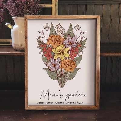 Mom's Garden Birth Flower Bouquet Print Frame Gifts for Mom Grandma Christmas Gift Ideas