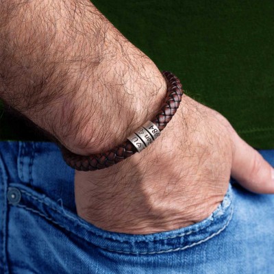 Bracelet de perles en cuir pour hommes personnalisé gravé avec des cadeaux de fête des pères pour enfants