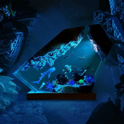 Lampe en bois époxy océan veilleuse idées cadeaux de Noël cadeaux d'anniversaire ​