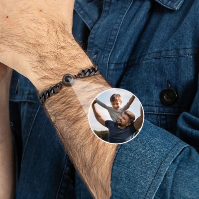 Bracelet pour homme avec projection de photo personnalisé avec image à l'intérieur Idées cadeaux pour la fête des pères de fils