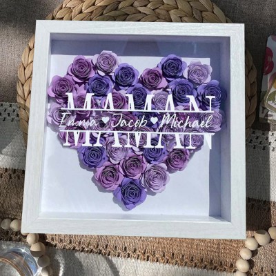 Boîte d'ombre à fleurs en forme de cœur personnalisée, idées cadeaux d'amour pour grand-mère et maman