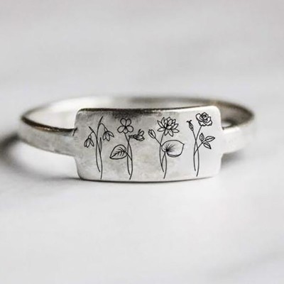 Bague fleur de mois de naissance en argent sterling S925