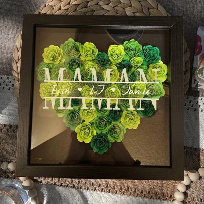 Boîte à fleurs en forme de cœur, boîte à ombre de fleurs en papier personnalisée, cadeau personnalisé pour maman grand-mère