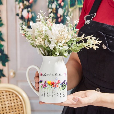 Grandma's Garden Flower Vase with Grandkids Names Personalized Family Birth Flower Vase Gift for Mom Grandma