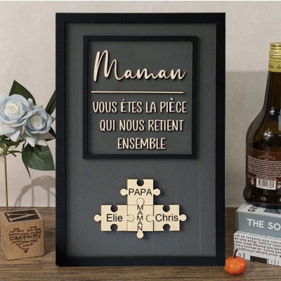 Panneau de nom de puzzle en bois personnalisé, vous êtes la pièce qui nous tient ensemble, cadeau pour maman grand-mère
