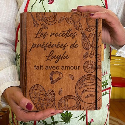 Livre de recettes en bois, classeur vierge, cadeaux personnalisés pour la famille, cadeau de Noël pour maman, grand-mère