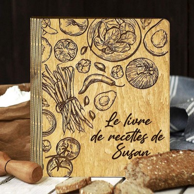 Livre de recettes personnalisé, classeur vierge, journal en bois gravé personnalisé pour maman, cadeau de Noël pour elle