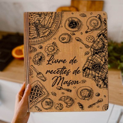 Livre de recettes familial personnalisé en bois, classeur vierge, cadeaux uniques pour maman, grand-mère, cadeau de Noël