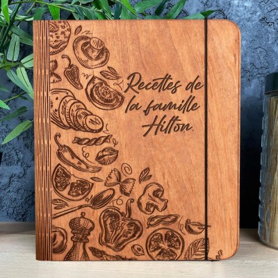 Livre de recettes en bois personnalisé, classeur vierge, journal gravé personnalisé pour maman, idées de cadeaux de Noël