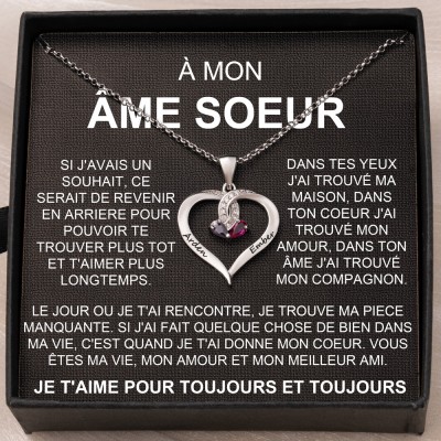Collier personnalisé en forme de cœur avec 2 noms et pierres de naissance, idées cadeaux pour la Saint-Valentin, anniversaire, Noël