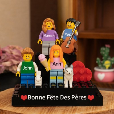 Petite figurine familiale personnalisée avec brique pour cadeau de fête des pères