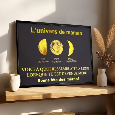 Cadeaux souvenirs personnalisés de cadre d’impression de phase de lune d’univers de maman pour maman grand-mère
