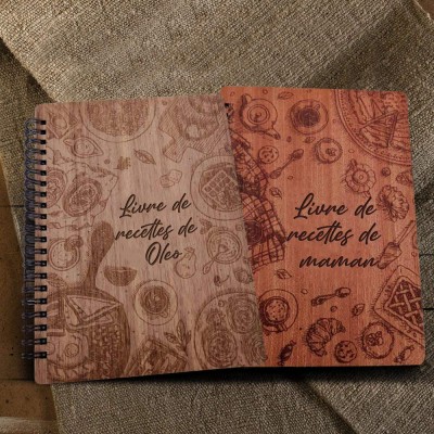 Livre de recettes en bois personnalisé, classeur vierge, journal gravé, livre de cuisine pour maman, grand-mère, cadeaux de Noël