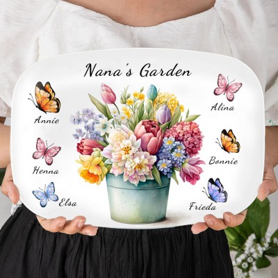 Personalized Nana's Garden Butterfly Platter Family Plate Gifts for Nana Mom Christmas Gift Ideas for Grandma