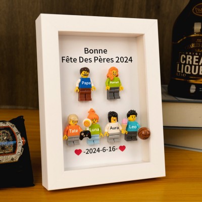 Cadre familial personnalisé avec petite figurine pour cadeau de fête des pères