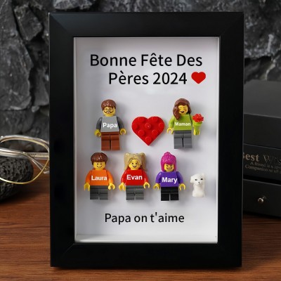 Cadre familial personnalisé avec petite figurine pour cadeau de fête des pères