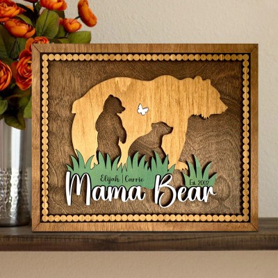 Personalized Mama Bear Wood Sign with Kids Names Love Gift Ideas for Mom Grandma 
