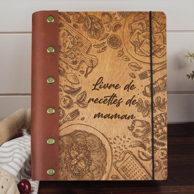 Livre de recettes en bois personnalisé pour maman, classeur vierge, journal gravé personnalisé pour maman, grand-mère, cadeaux de Noël