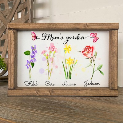 Personalized Mom's Garden Frame Birth Month Flower Sign with Kids Names Keepsake Gifts for Grandma Mom Chrsitmas Gifts