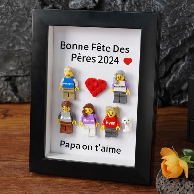 Cadre familial personnalisé avec petite figurine pour cadeau de fête des pères