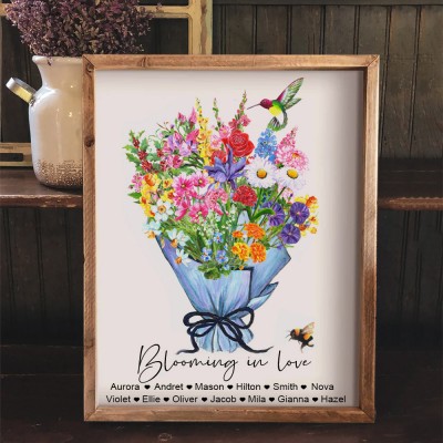 Custom Birth Flower Bouquet Print with Names Gift Ideas for Mom Birthday Gifts for Her Family Keepsake Gifts