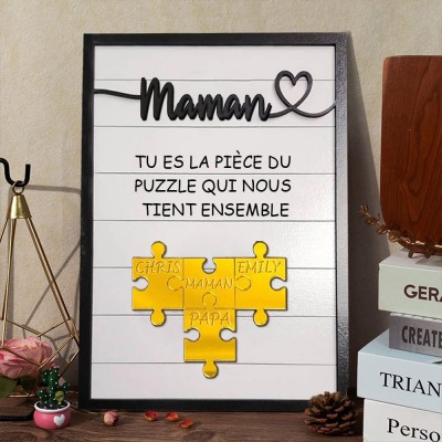 Pièce de puzzle personnalisée en bois pour maman qui nous tient ensemble, cadeau de fête des mères