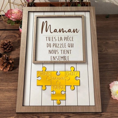 Pièce de puzzle personnalisée en bois pour maman qui nous tient ensemble, cadeau de fête des mères