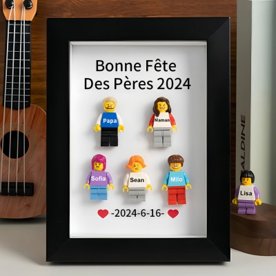 Cadre familial personnalisé avec petite figurine pour cadeau de fête des pères
