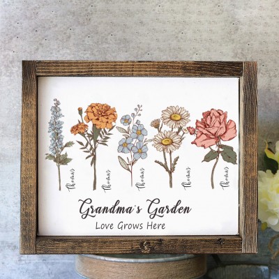Grandma'S Garden Birth Month Flower Frame Personalized Gifts for Grandma Christmas Gifts for Mom