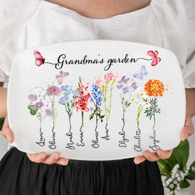 Custom Grandma's Garden Platter with Birth Month Flower Designs Gift Ideas for Grandma Mom Christmas Gifts for Her