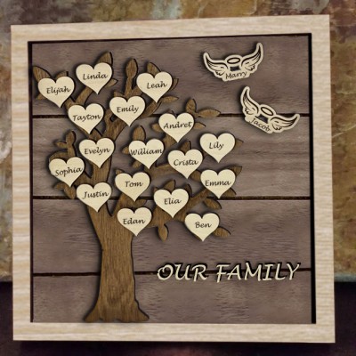 Personalized Wood Family Tree Sign with Engraved Names Christmas Gift