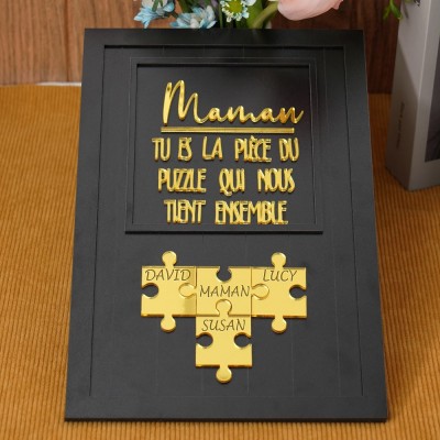 Pièce de puzzle personnalisée en bois pour maman qui nous tient ensemble, cadeau de fête des mères