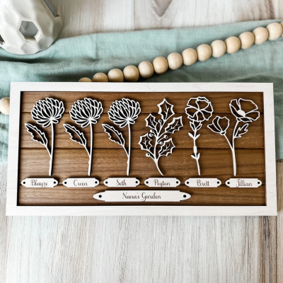 Personalized Nana's Garden Birth Flower Sign with Kids Names Gift Ideas for Grandma Mother's Day Gift 