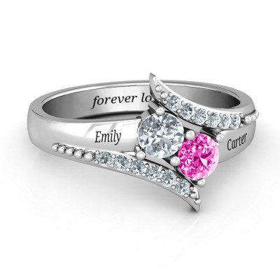 Bague de promesse avec pierre de naissance personnalisée en argent sterling S925 avec gravure