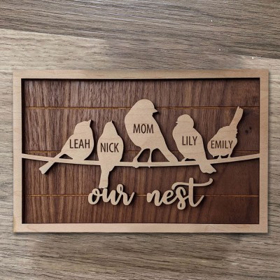 Personalized Birds Family Tree Wood Sign Name Engravings Home Wall Decor Anniversary Christmas Gifts