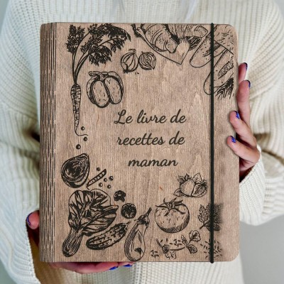 Livre de recettes personnalisé, classeur vierge, livre de cuisine en bois personnalisé, cadeaux souvenirs pour maman, cadeau de Noël