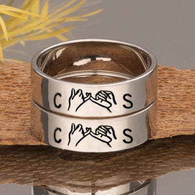 Ensemble de bagues pour couples empilables minimalistes avec initiales personnalisées Pinky Swear