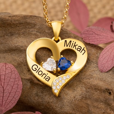Collier cœur personnalisé à mon âme sœur, avec 2 noms et pierres de naissance, cadeaux d'anniversaire, de saint-valentin, de noël